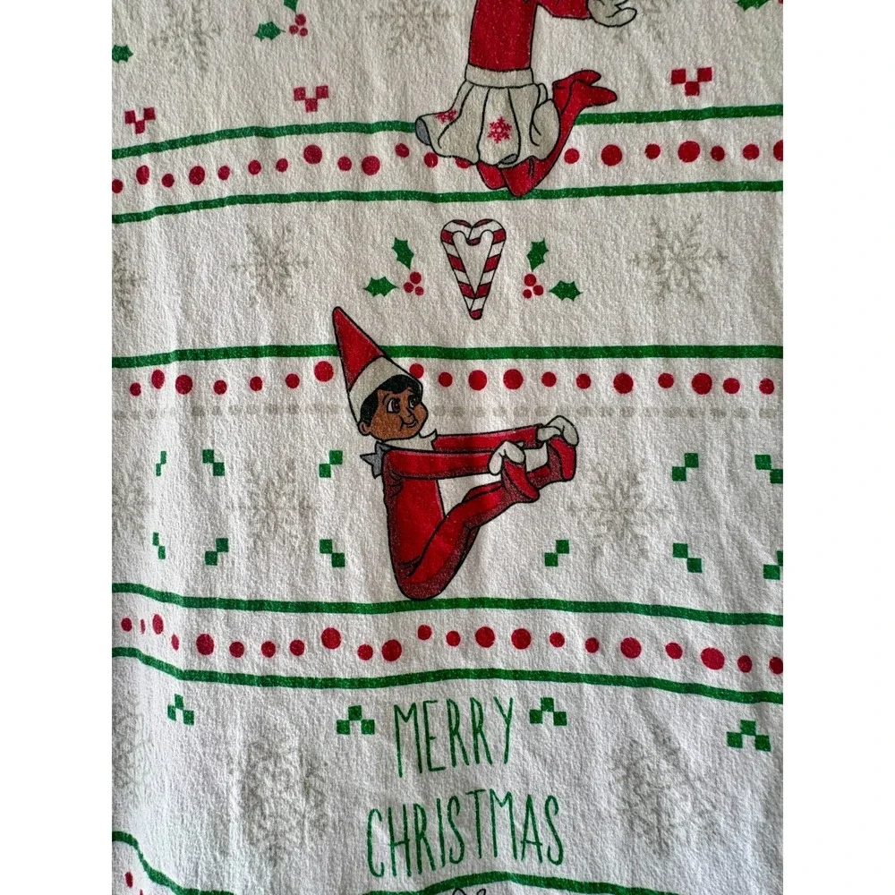 Kids Twin Flat Sheet Elf Christmas Design Red Green Snowflakes‎ Merry Christmas
